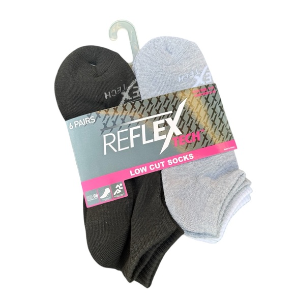 Reflex Tech Low Cut Womens Athletic Sports 6 Pairs Black White & Gray Socks - Picture 1 of 5